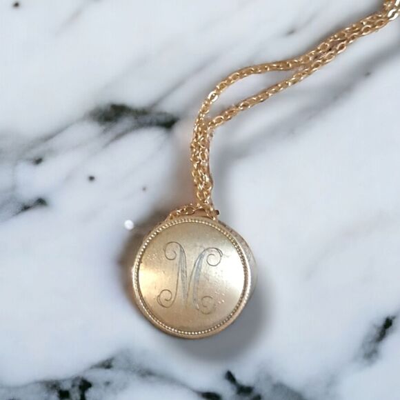 "M" Engraved Disc Necklace - Picture 1 of 5